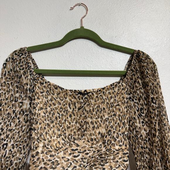 Japna Leopard Print Cropped Tie Back Long Sleeve Blouse Sz M - Picture 2 of 9